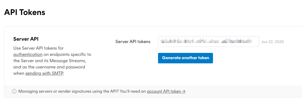 API tokens screen