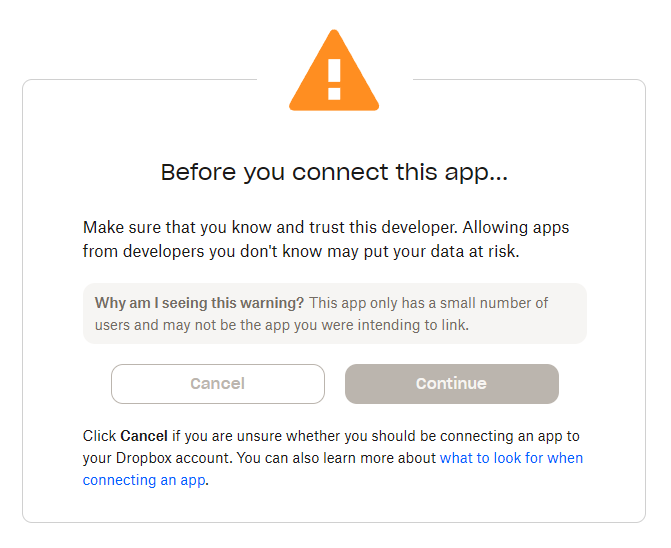 Dropbox warning