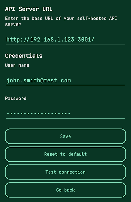 Mobile app - settings menu