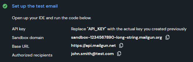 Setup test email